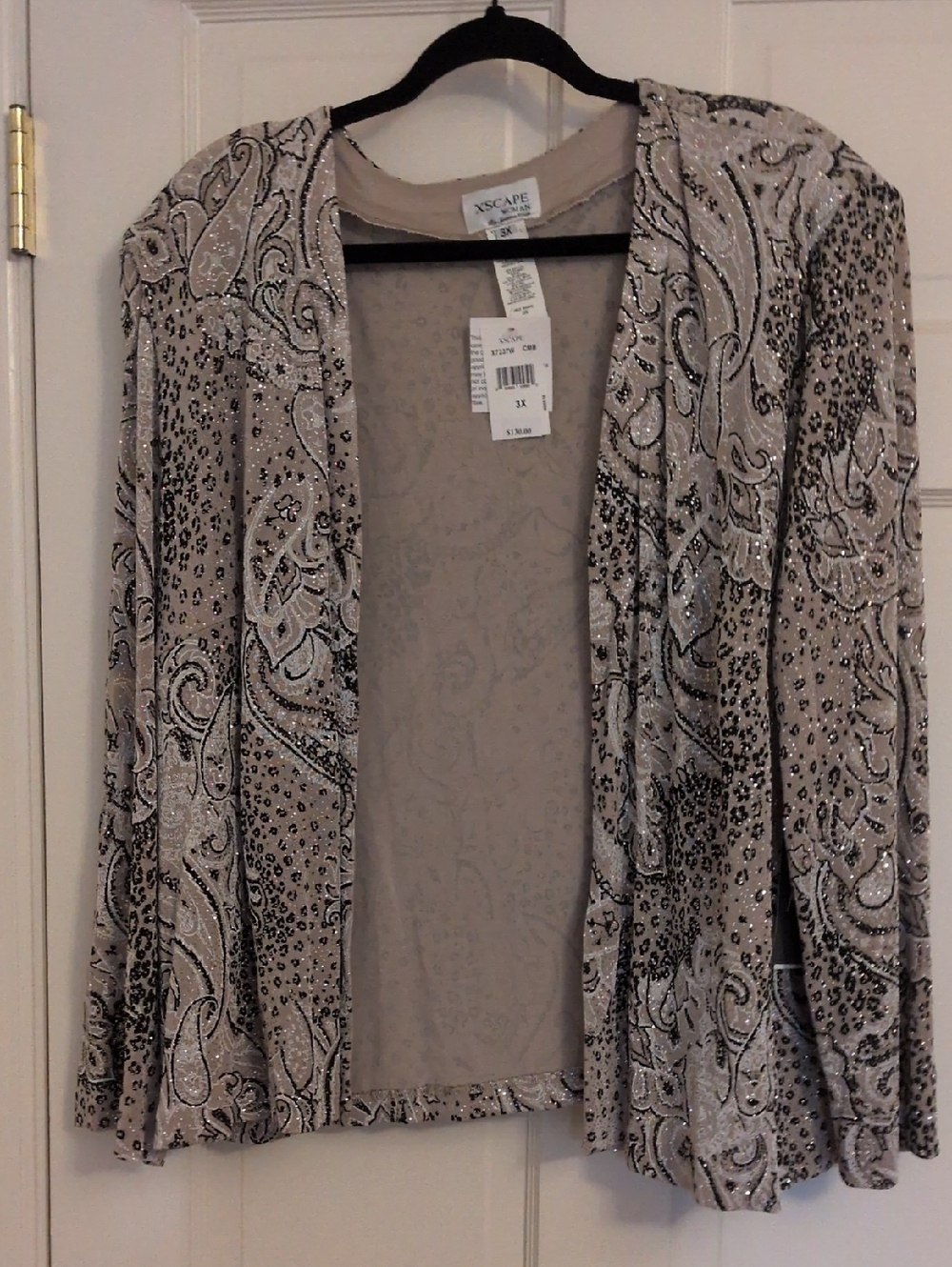 Xscape Beige Paisley Open-Front Cardigan with Sparkle